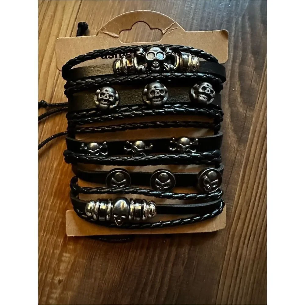 Black Multi-Strand Skull Bracelet - Fashion Jewelry